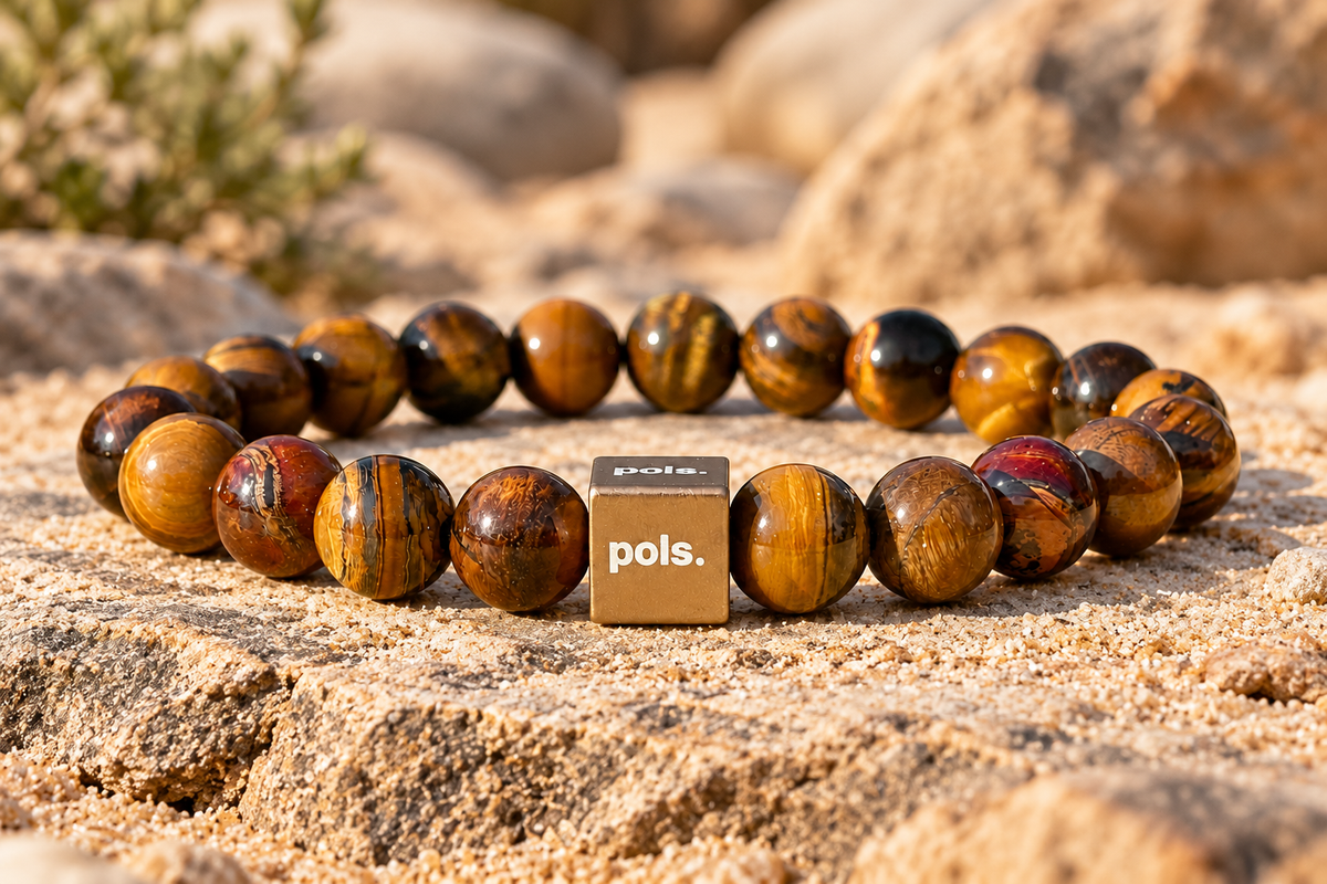 Tijgeroog armband met goudbruine natuursteen kralen van Pols Bracelets
