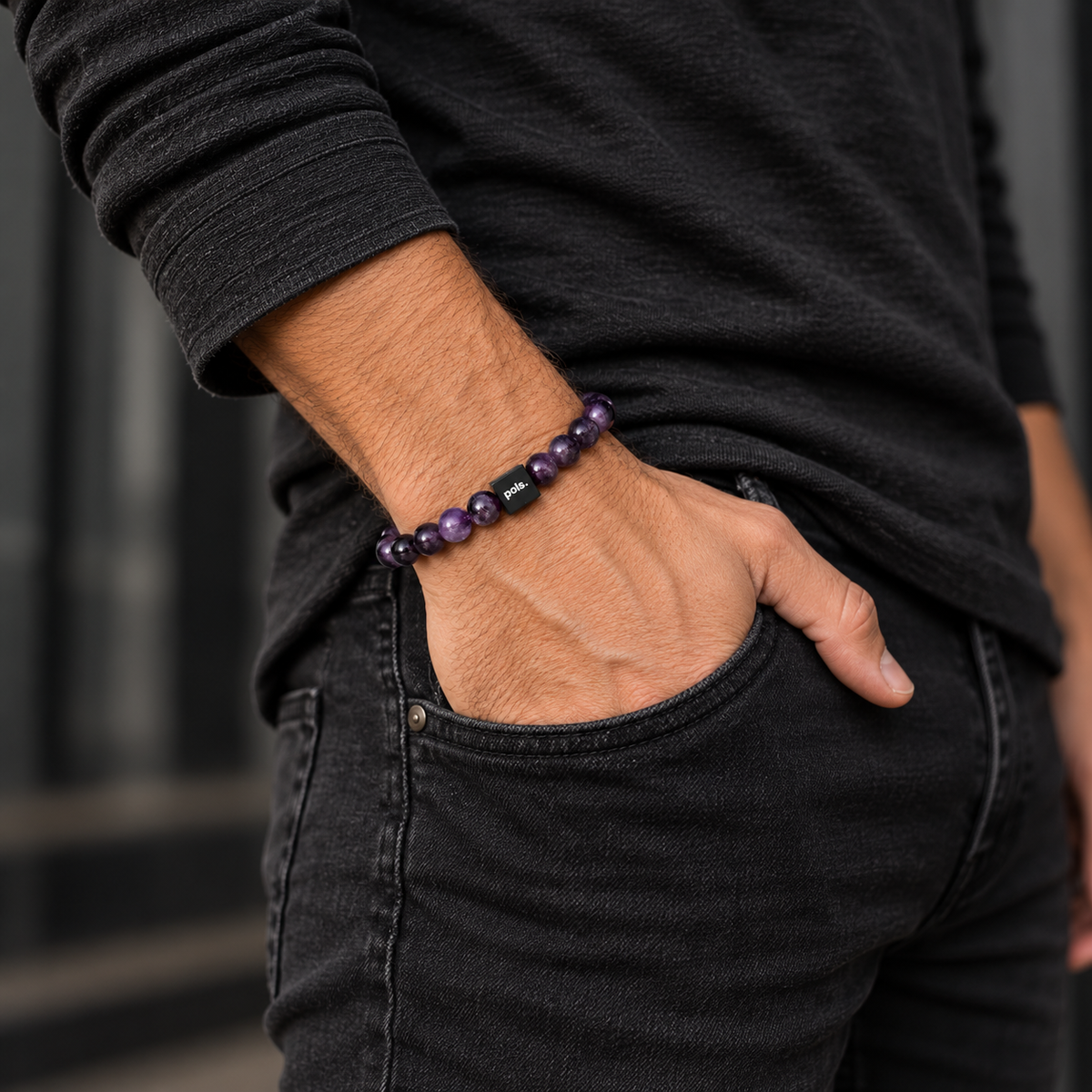 Heren Armband Amethist - 8mm Natuursteen