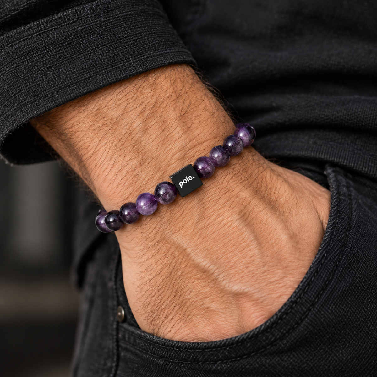 Heren Armband Amethist - 8mm Natuursteen