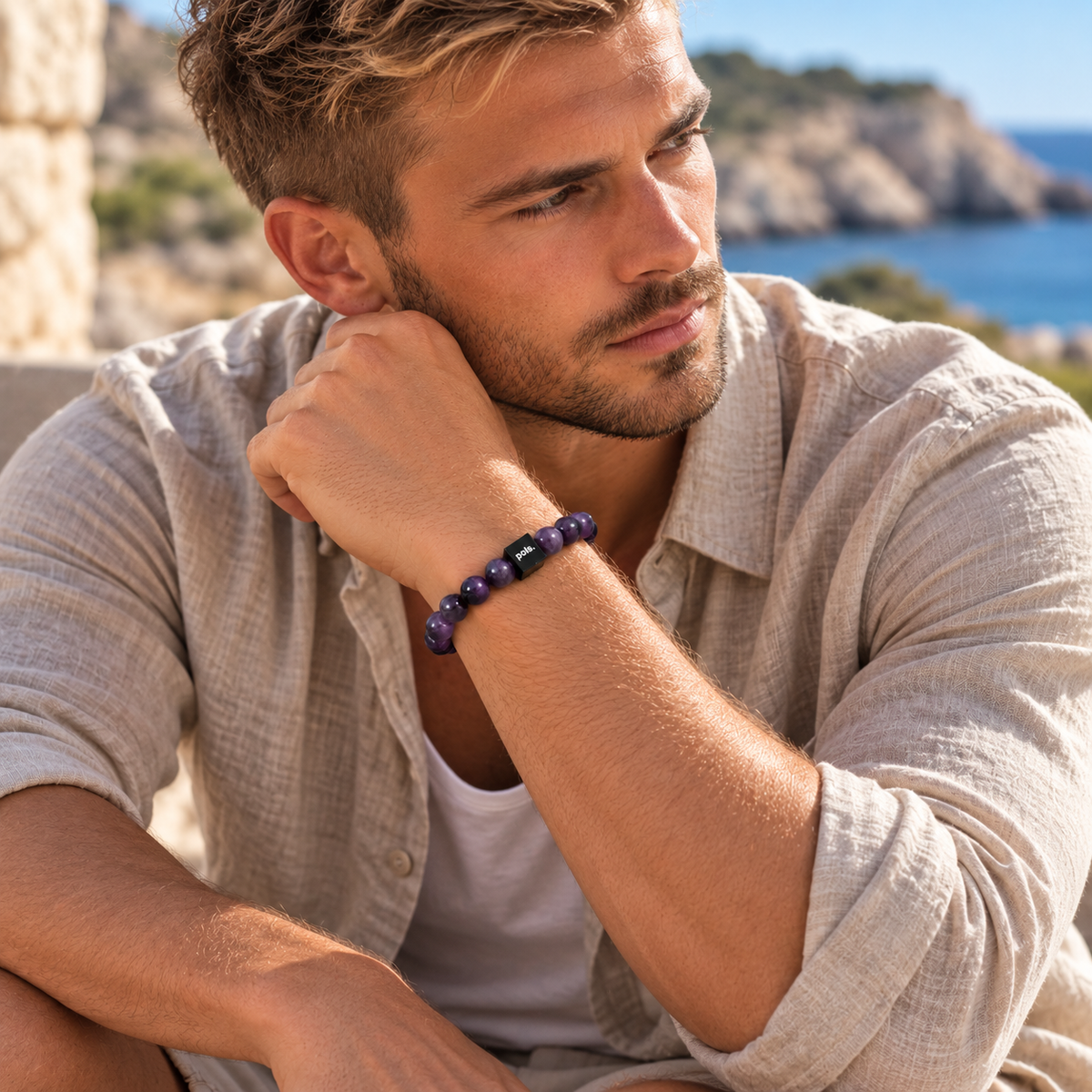 Heren Armband Amethist - 8mm Natuursteen