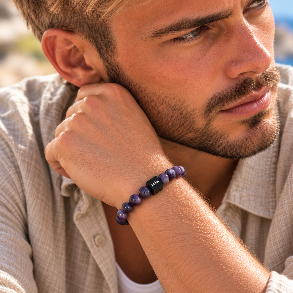 Heren Armband Amethist - 8mm Natuursteen