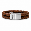 Bruin dubbel gevlochten leren. armband van Pols Bracelets