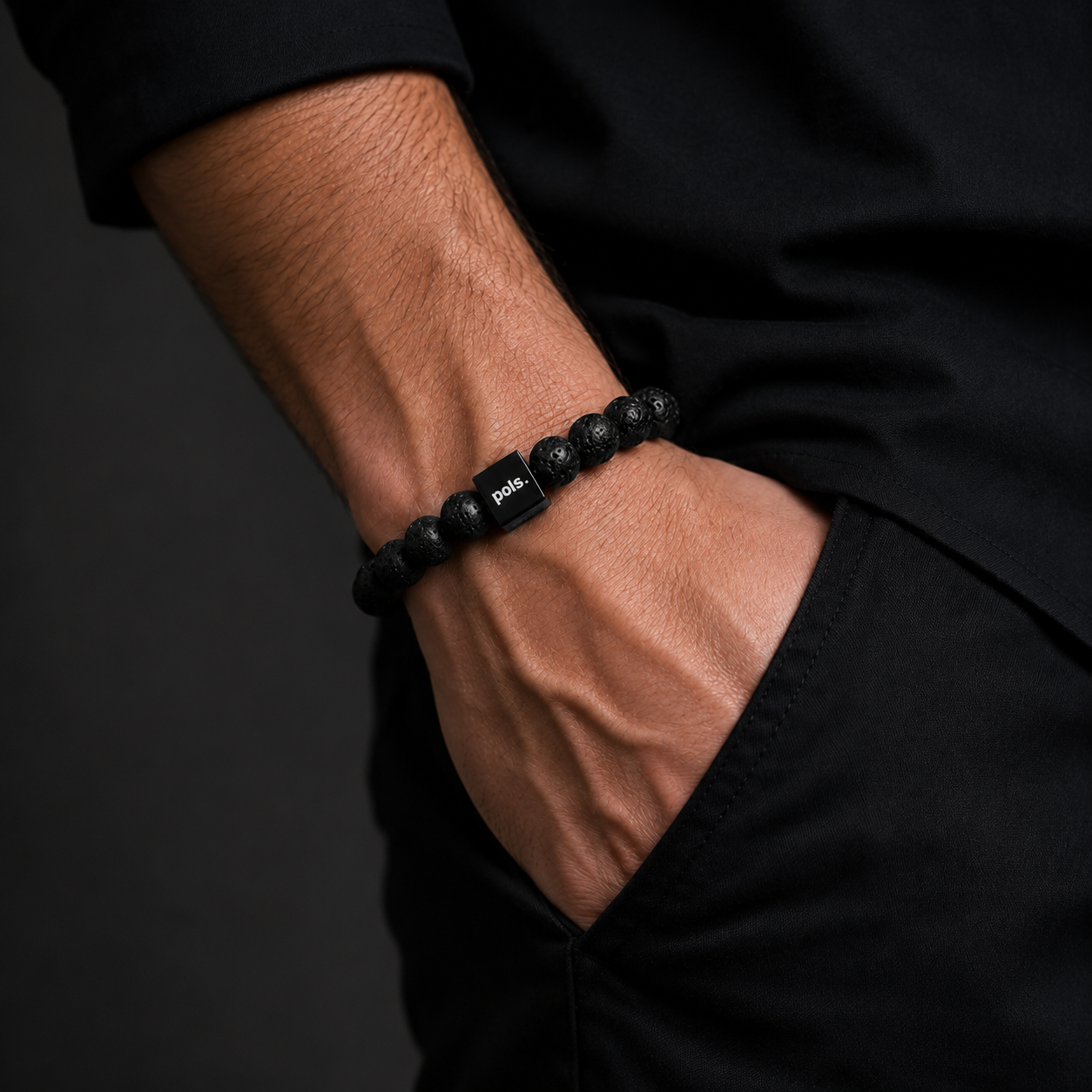 Heren Armband Lavasteen - 8mm Natuursteen