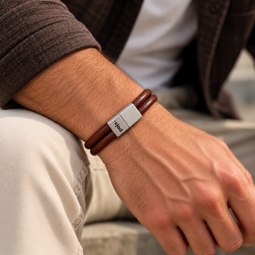 Glad Dubbel Bruin Leren Armband - 12mm Leer