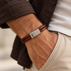 Glad Dubbel Bruin Leren Armband - 12mm Leer