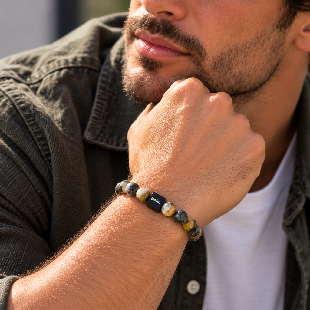Herenarmband Oceaan Jaspis close up natuursteen kralen 8mm – Pols Bracelets