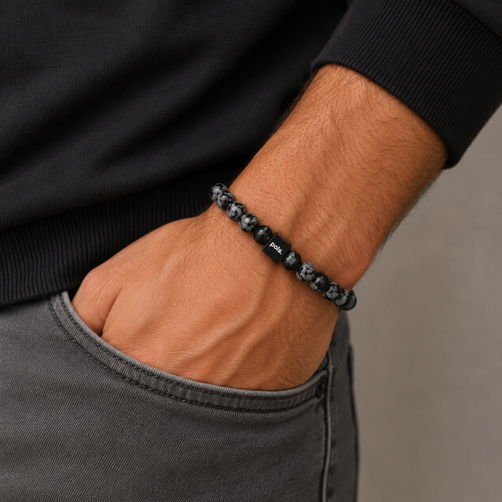 Heren Armband Sneeuwvlok Obsidiaan - 8mm Natuursteen