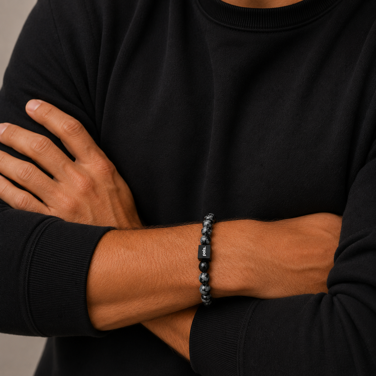 Heren Armband Sneeuwvlok Obsidiaan - 8mm Natuursteen