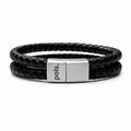 Zwart gevlochten dubbel leren armband