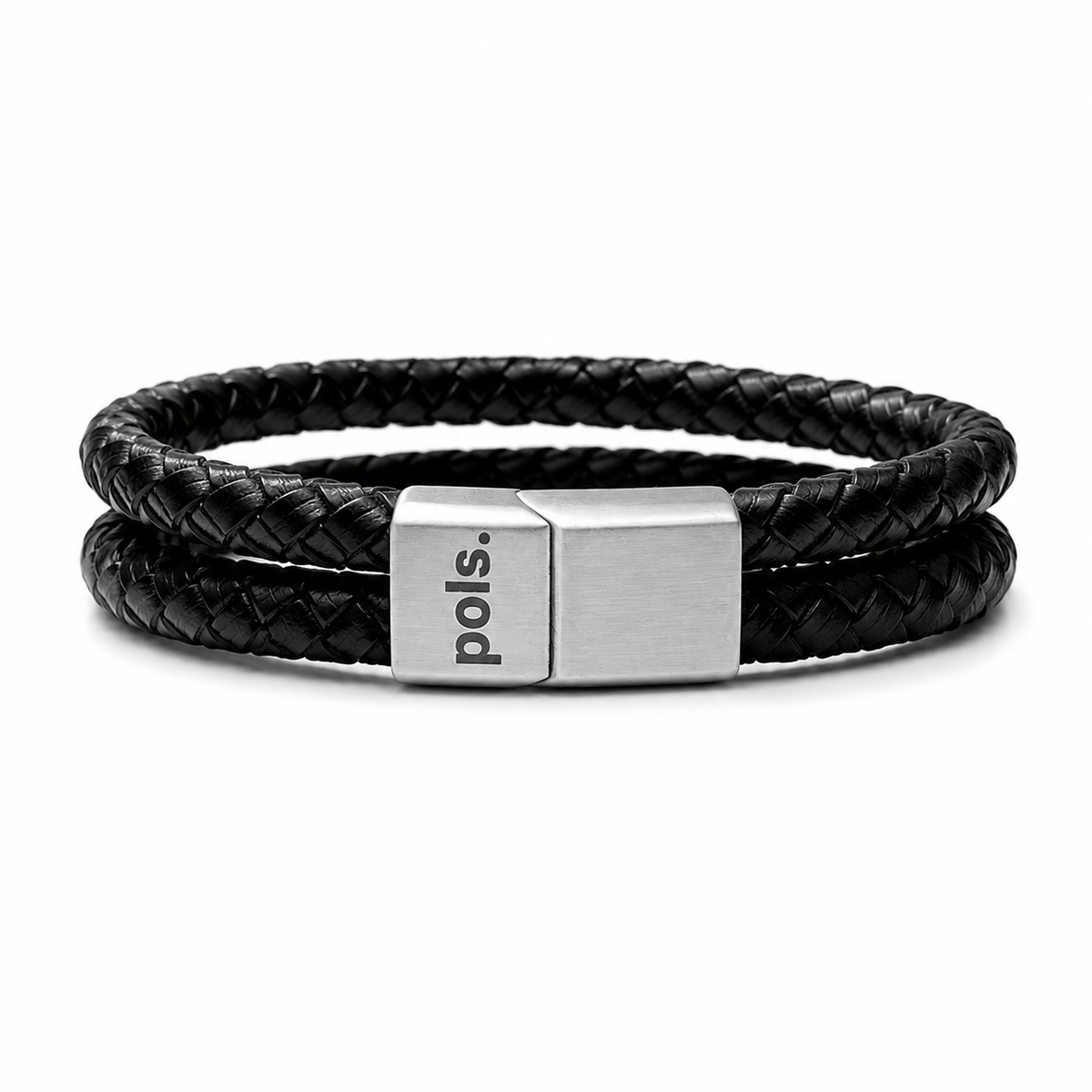 Zwart gevlochten dubbel leren armband