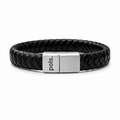 Zwart gevlochten enkele leren armband