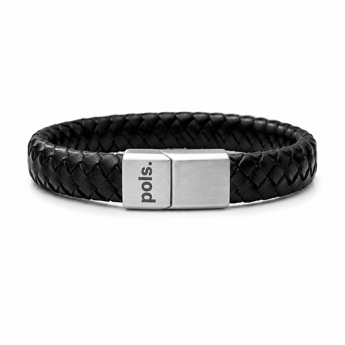 Zwart gevlochten enkele leren armband