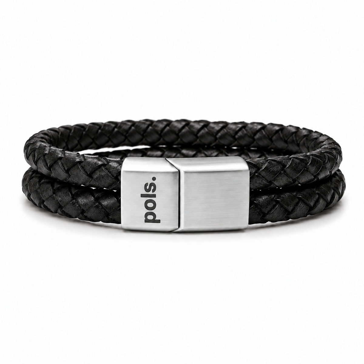 Zwart dubbel gevlochten leren armband van Pols Bracelkets